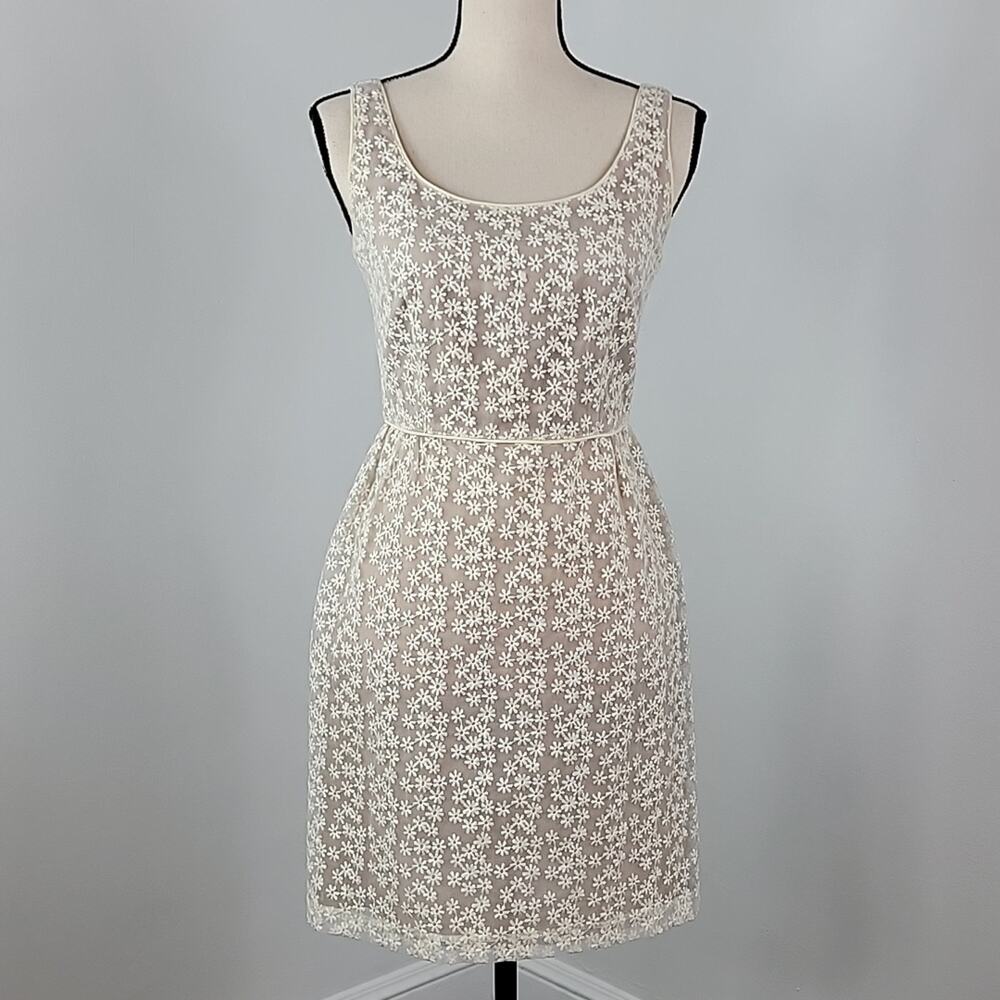 Anna Sui Floral‎ Embroidered Sleeveless Ivory Sheath Dress 0 MINOR FLAWS